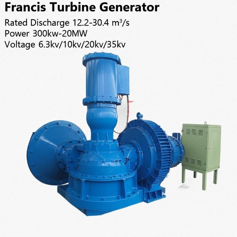 Générateur de turbine Francis avec décharge nominale 12,2-30,4 m3/s Puissance 300kw-20MW et tension 6,3kv/10kv/20kv/35kv